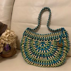 The Ask Montana Hobo Shoulder Multi Color Wood Bead Turquoise Purse Bag.